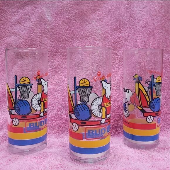 Vintage 1988 Spuds Makenzie Bud Light glass set (3) Anheuser-Busch collectible - Picture 4 of 10
